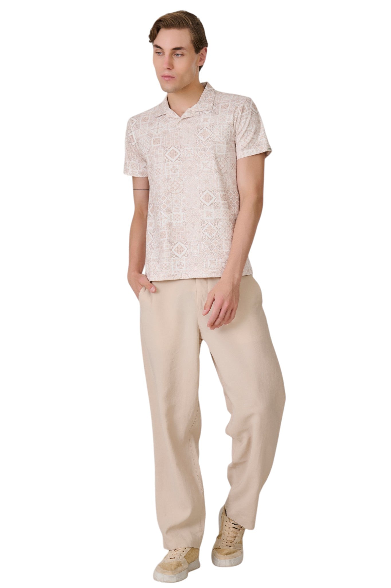 Buy Khaki Mosaic Polo T-Shirt Online Shopping view 5