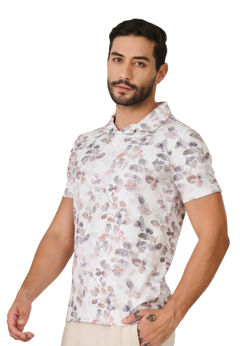 White Watercolor Floral Polo