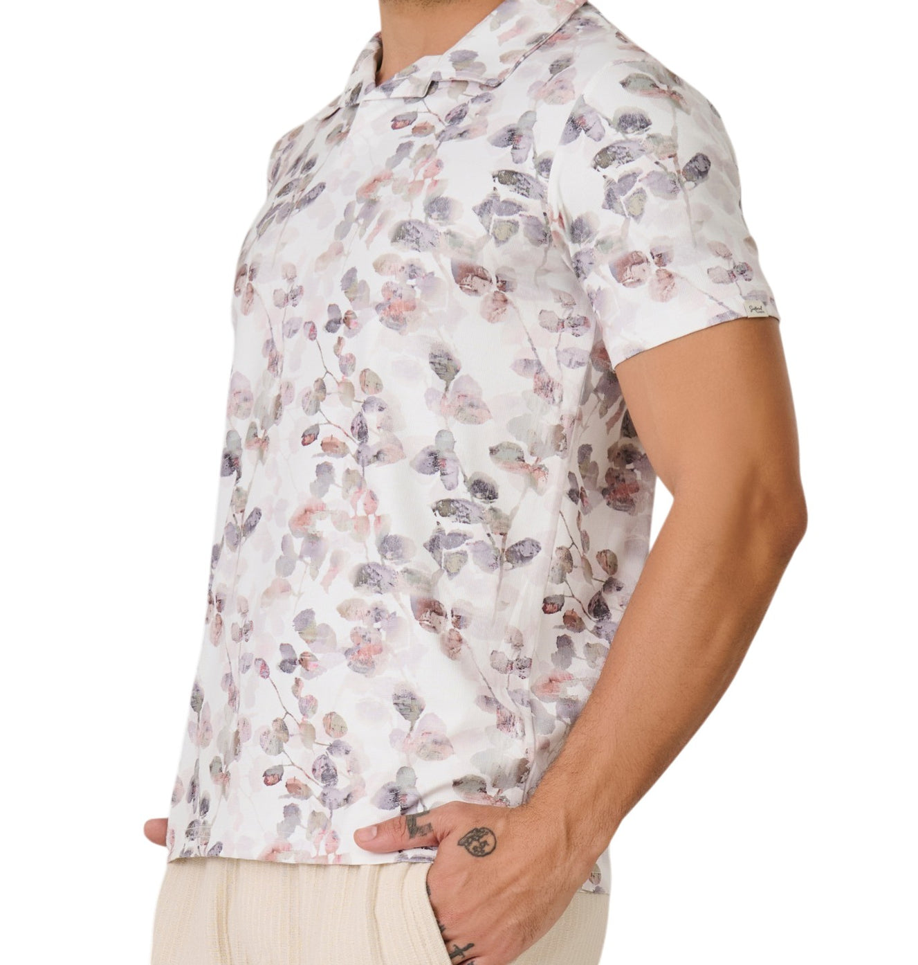 White Watercolor Floral Polo