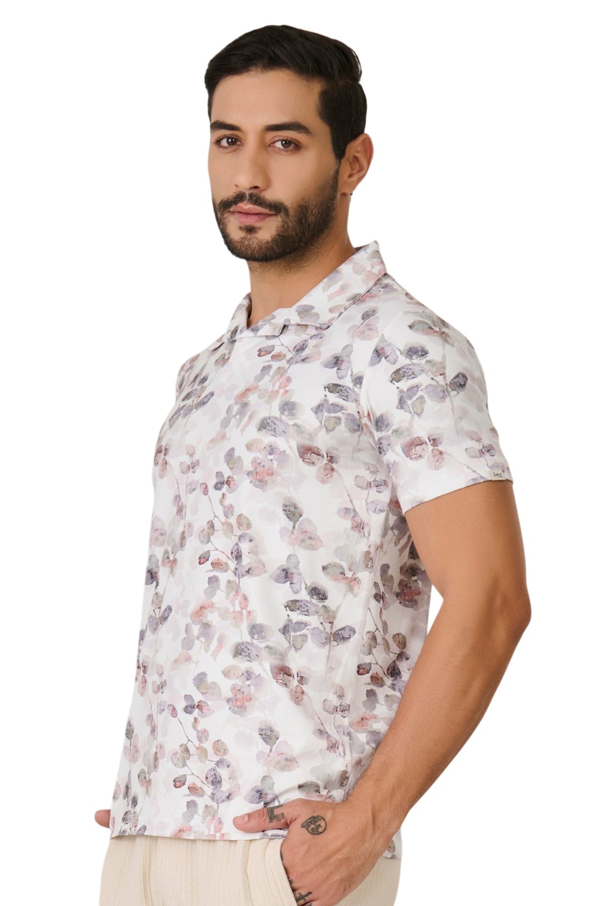 Buy White Watercolor Floral Polo Online Shopping view 4