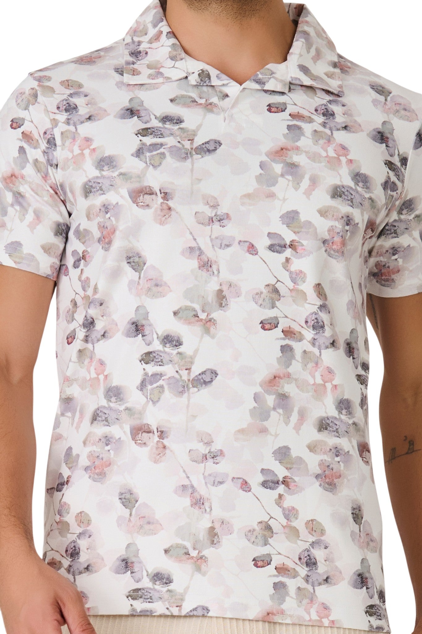 Buy White Watercolor Floral Polo Online Shopping view 3