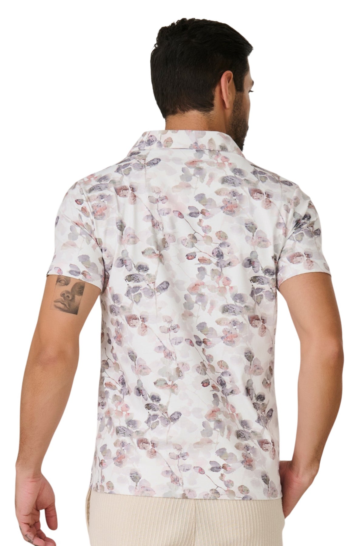 Buy White Watercolor Floral Polo Online Shopping view 2
