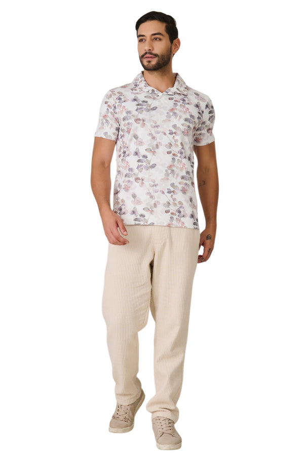 White Watercolor Floral Polo
