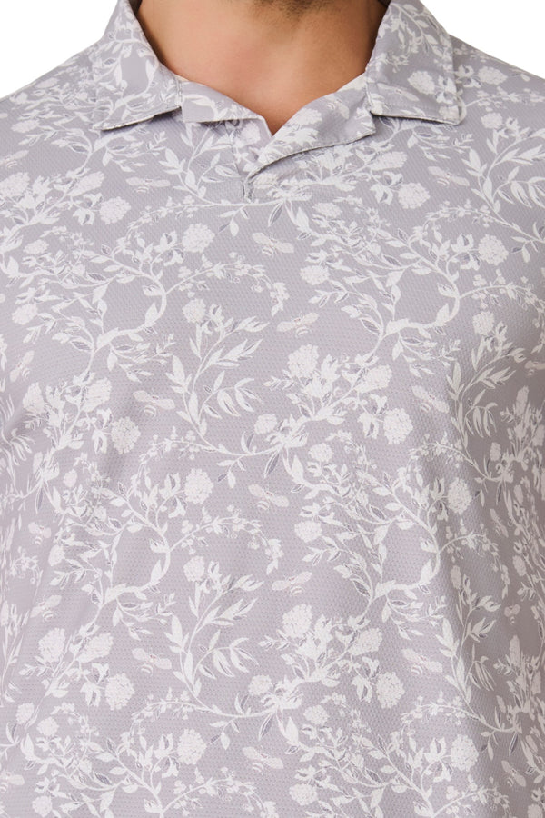Grey Botanical Print Polo