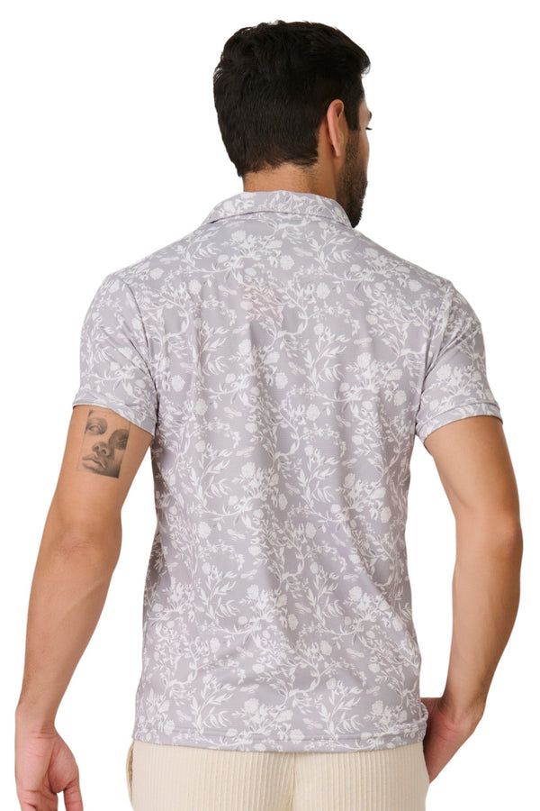 Grey Botanical Print Polo