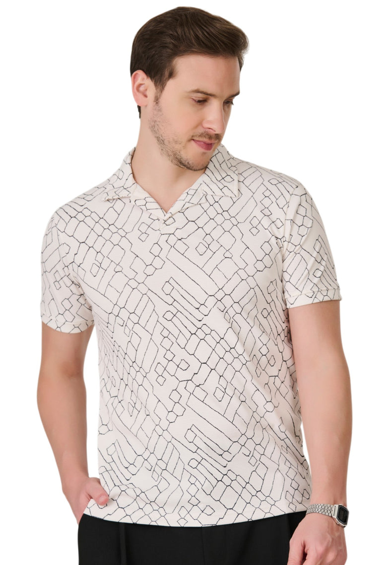 O White Geometric Polo
