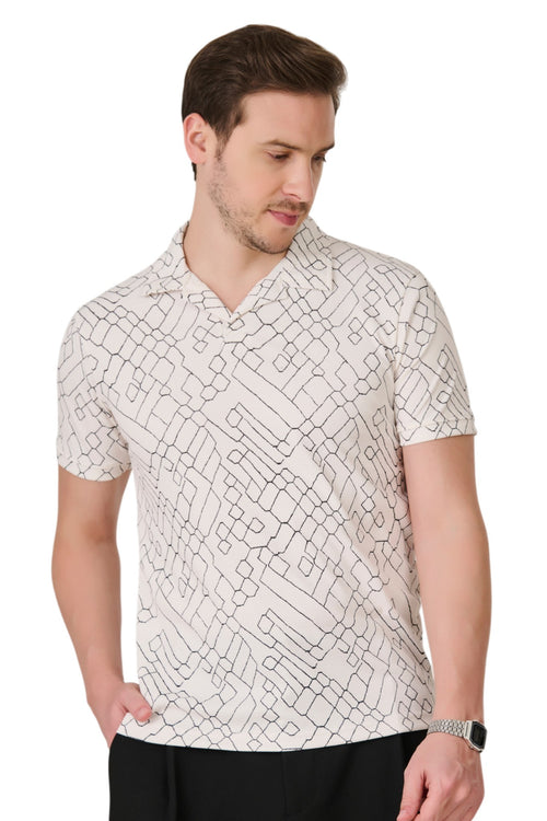 O White Geometric Polo