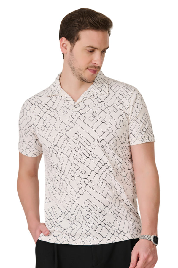 O White Geometric Polo