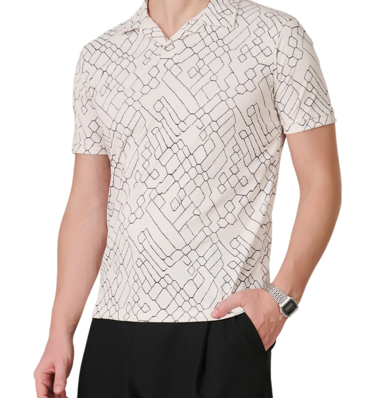 O White Geometric Polo