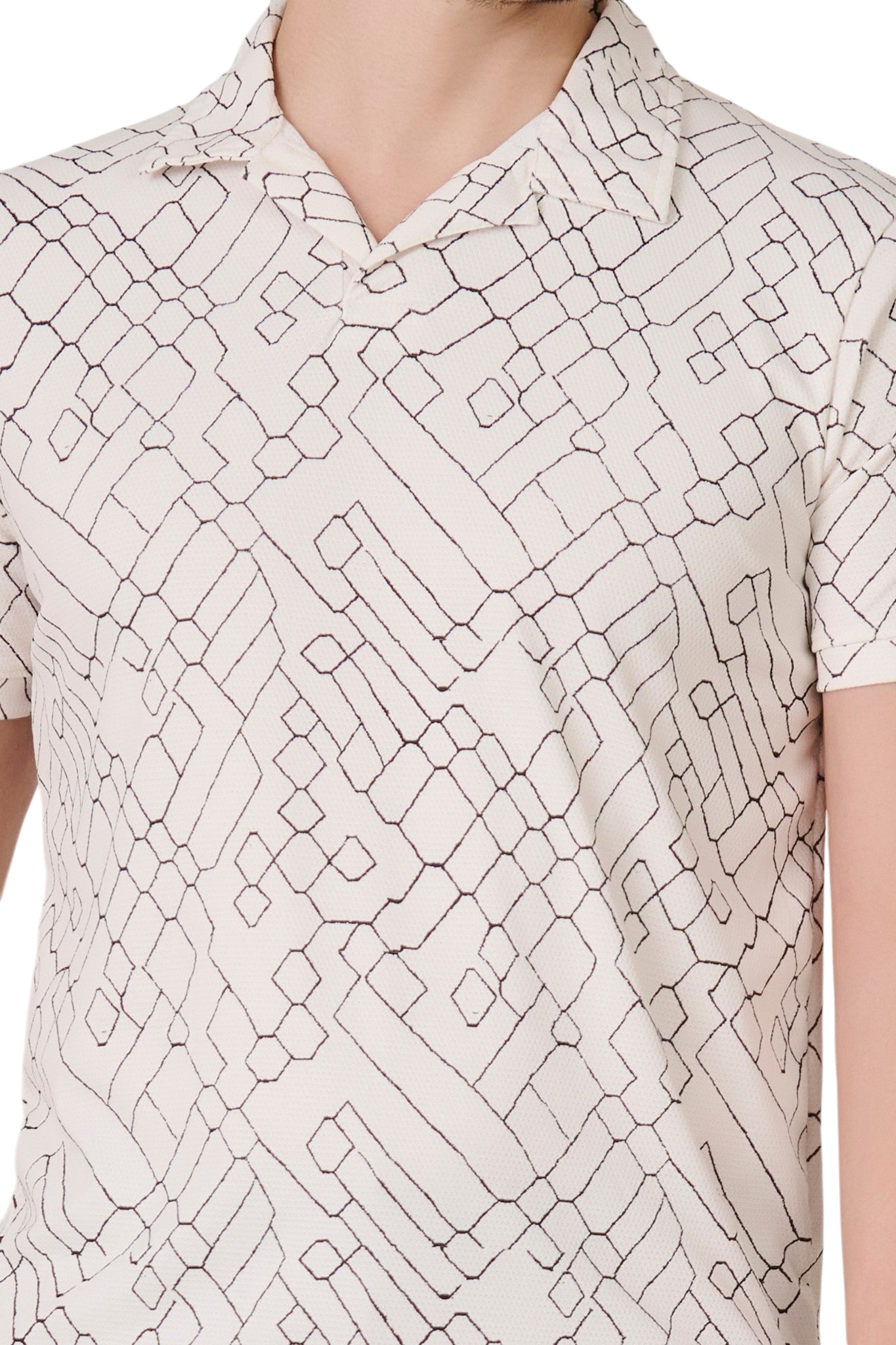Buy O White Geometric Polo Online Shopping view 3