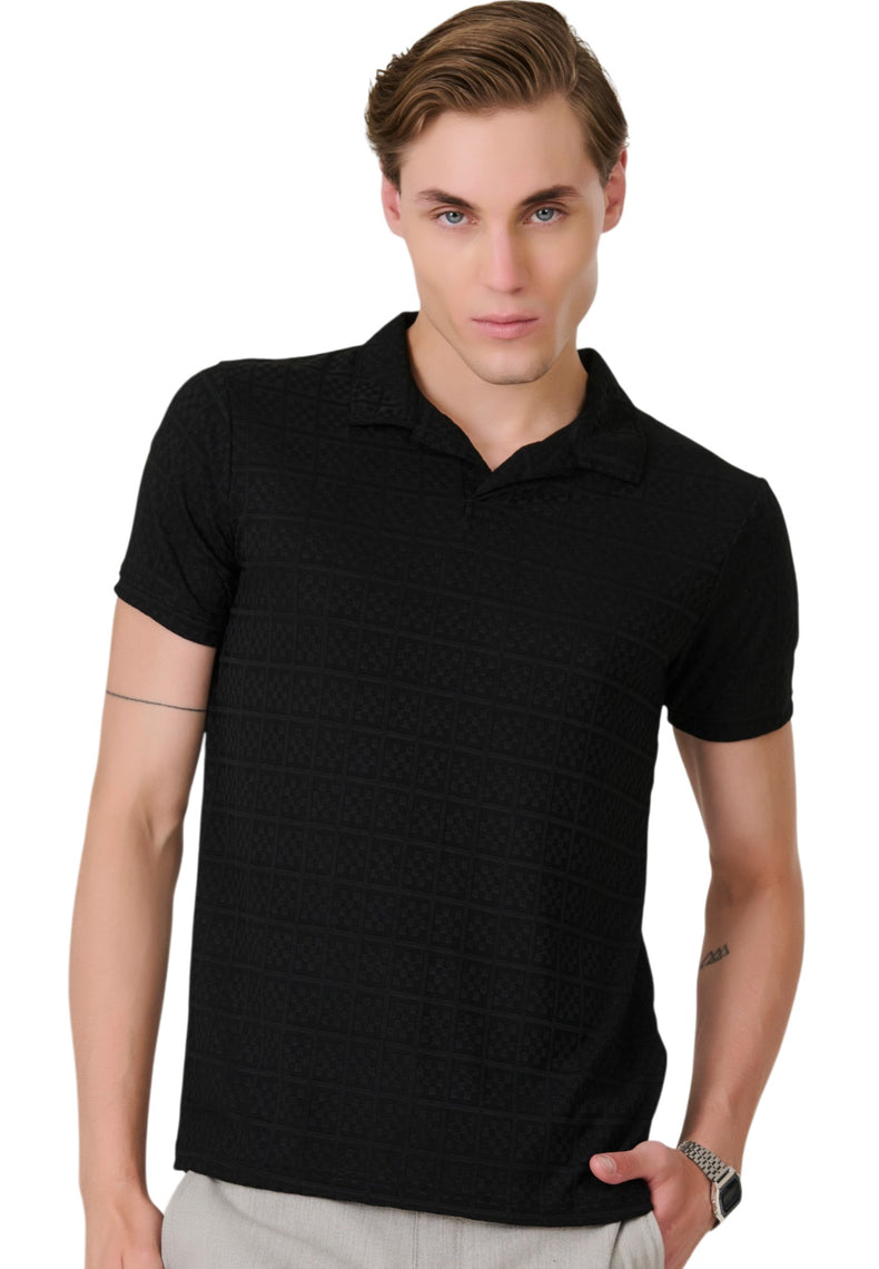 Black Check Textured Polo