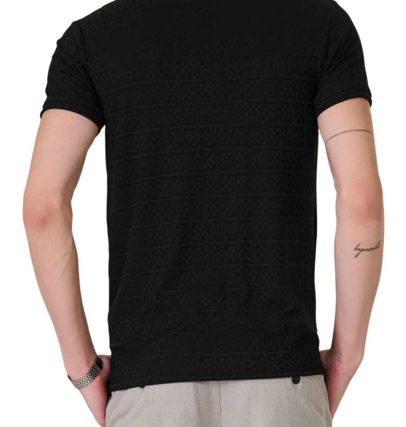 Black Check Textured Polo