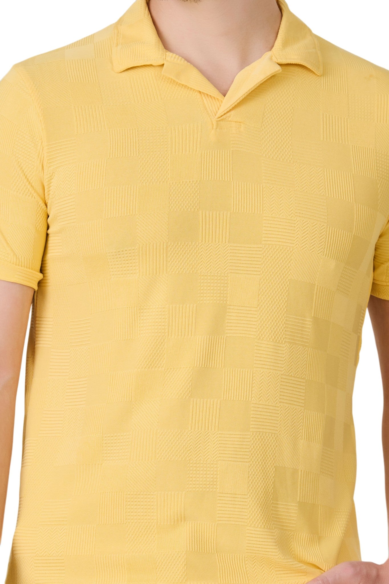 Buy Lemon Check Textured Polo Online Shopping view 3