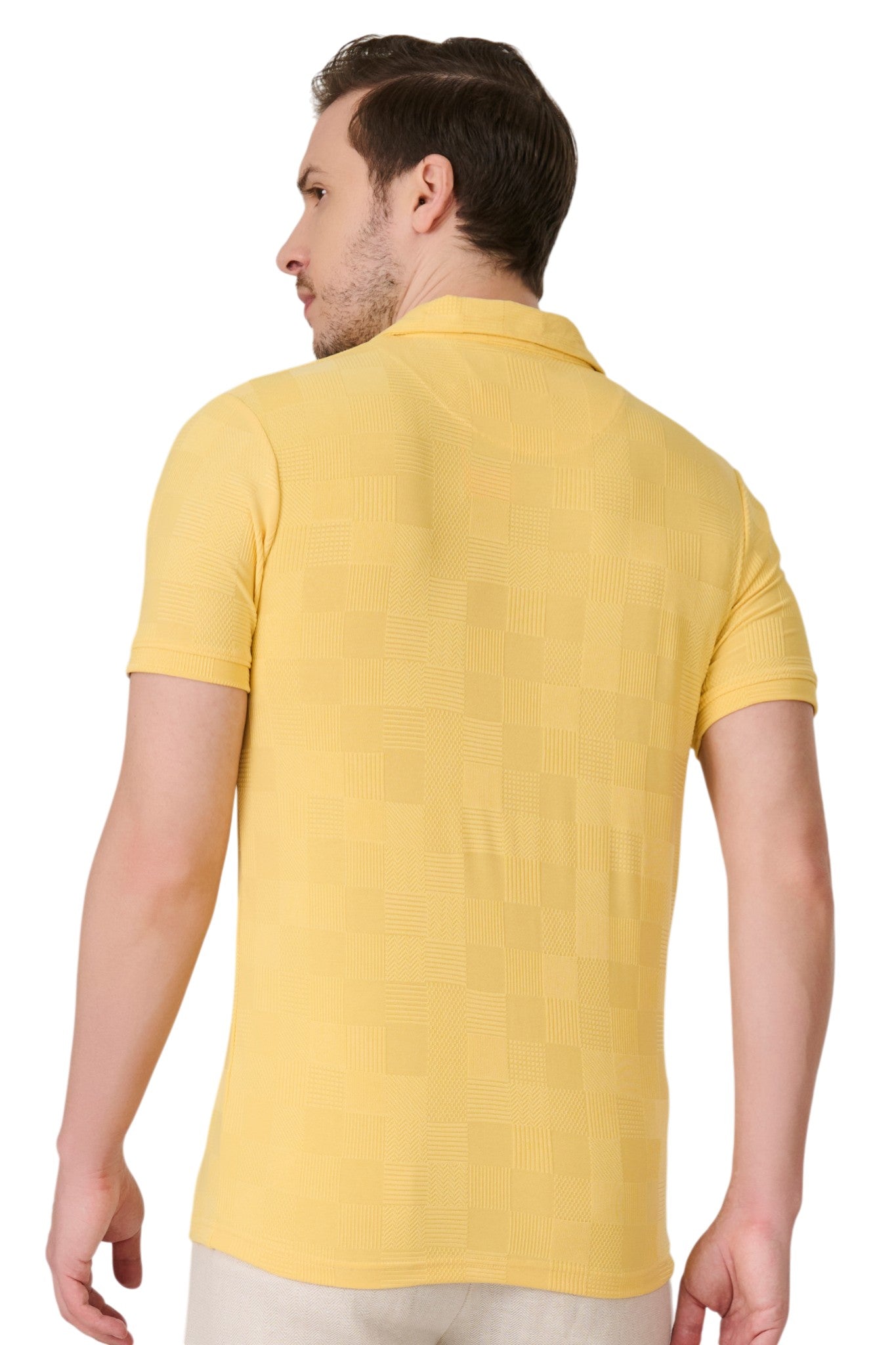 Buy Lemon Check Textured Polo Online Shopping view 4