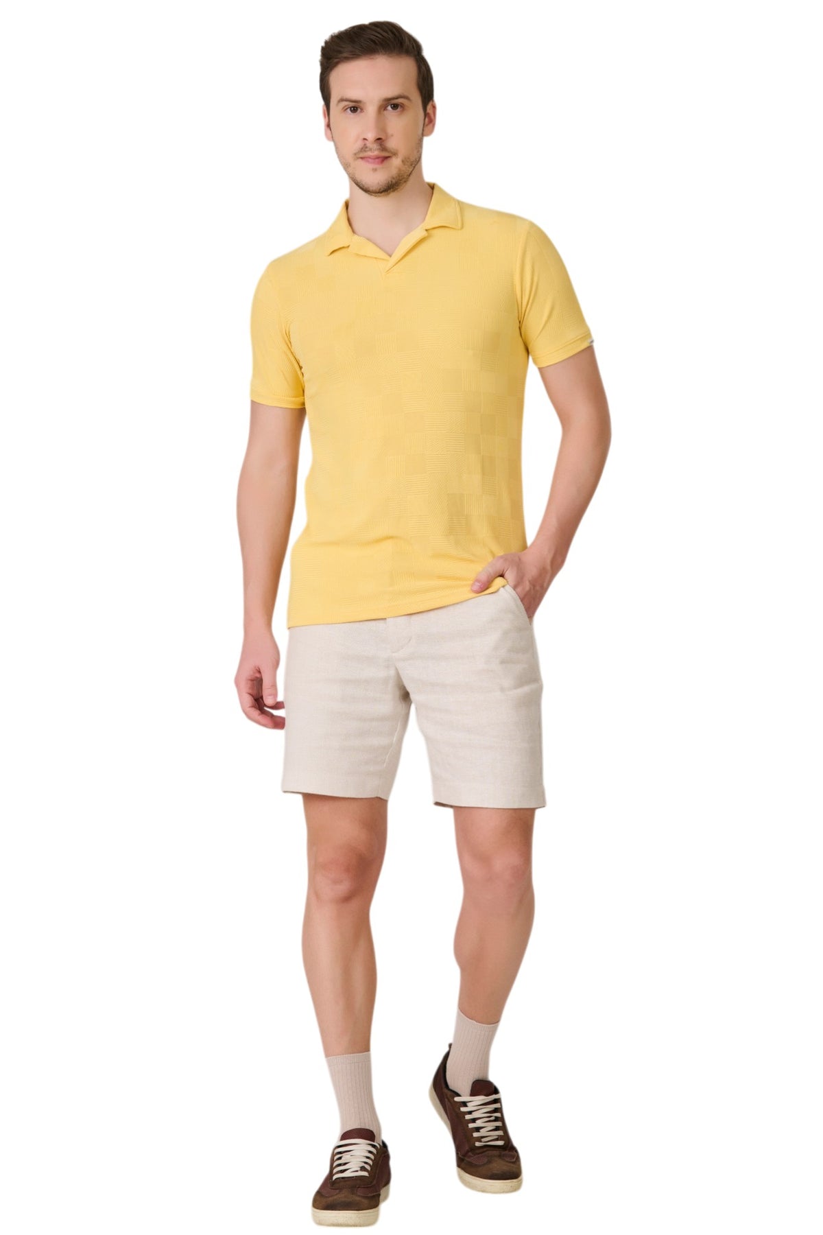 Buy Lemon Check Textured Polo Online Shopping view 5