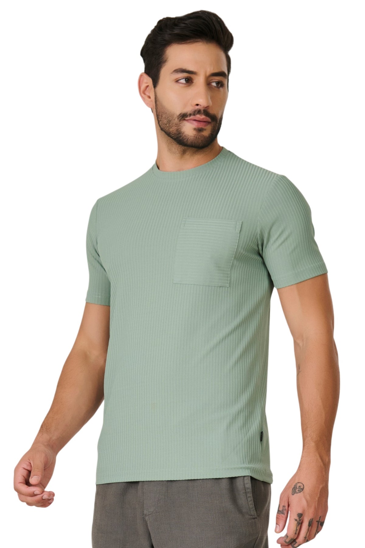 Buy Pista Ribbed Pocket T-Shirt Online Shopping view 2