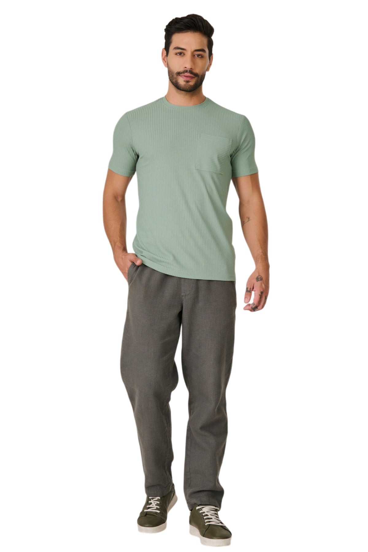 Buy Pista Ribbed Pocket T-Shirt Online Shopping view 5