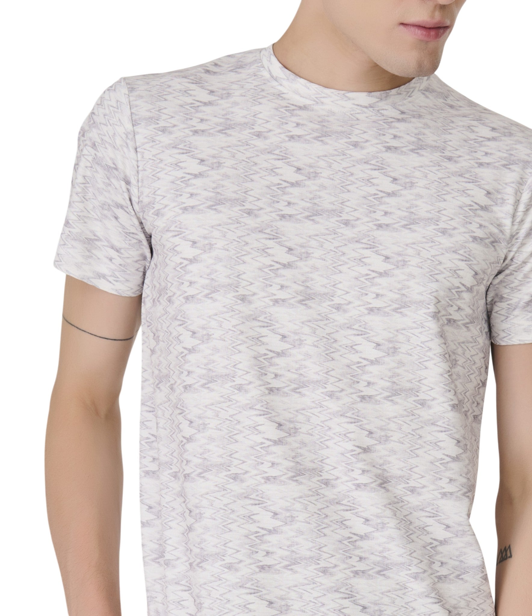 Buy Grey Zigzag Pattern T-Shirt Online Shopping view 3