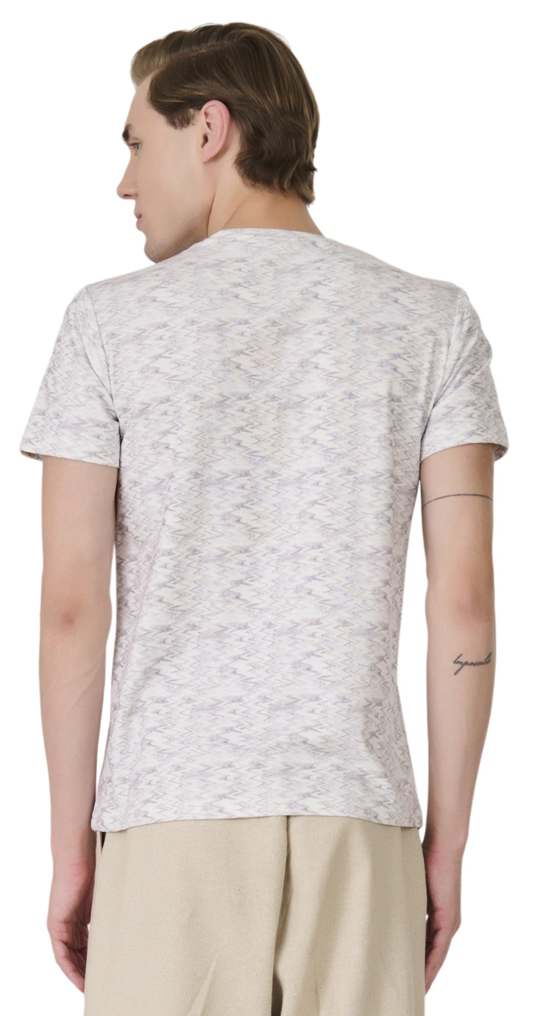 Buy Grey Zigzag Pattern T-Shirt Online Shopping view 4