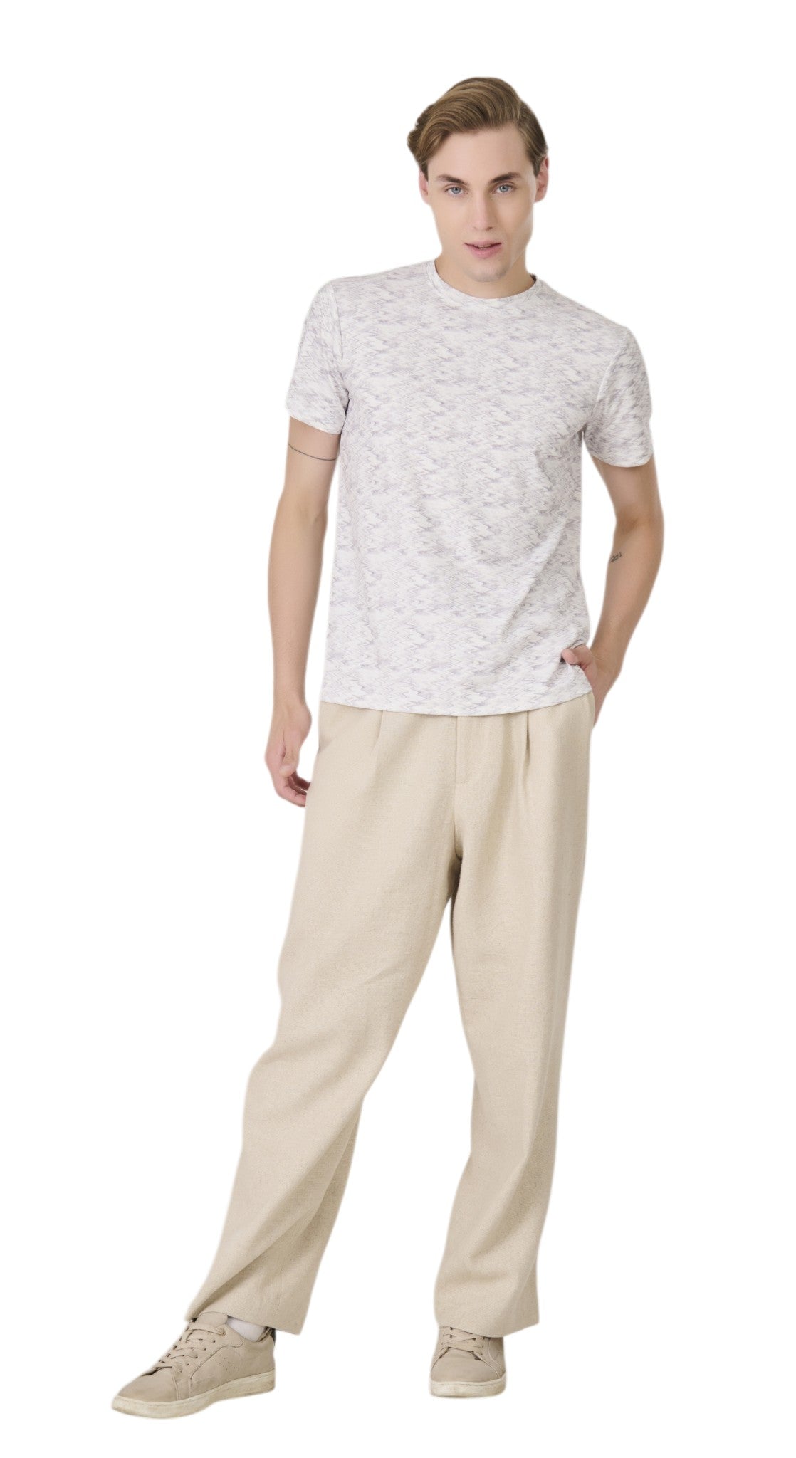 Buy Grey Zigzag Pattern T-Shirt Online Shopping view 5