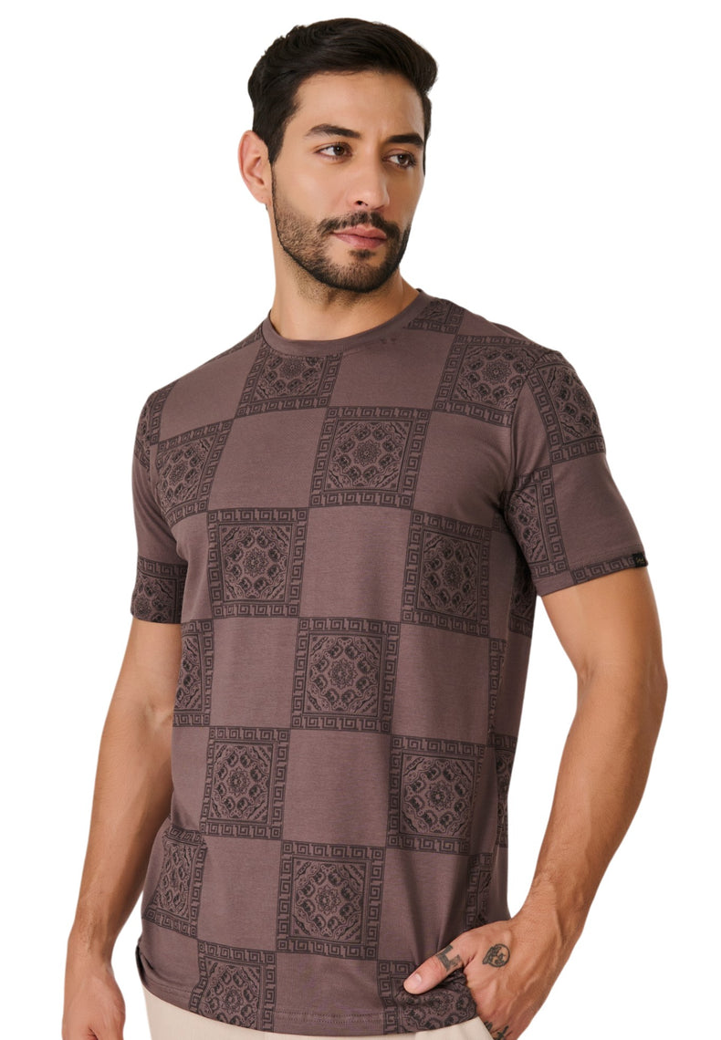 Brown Geometric Print T-Shirt