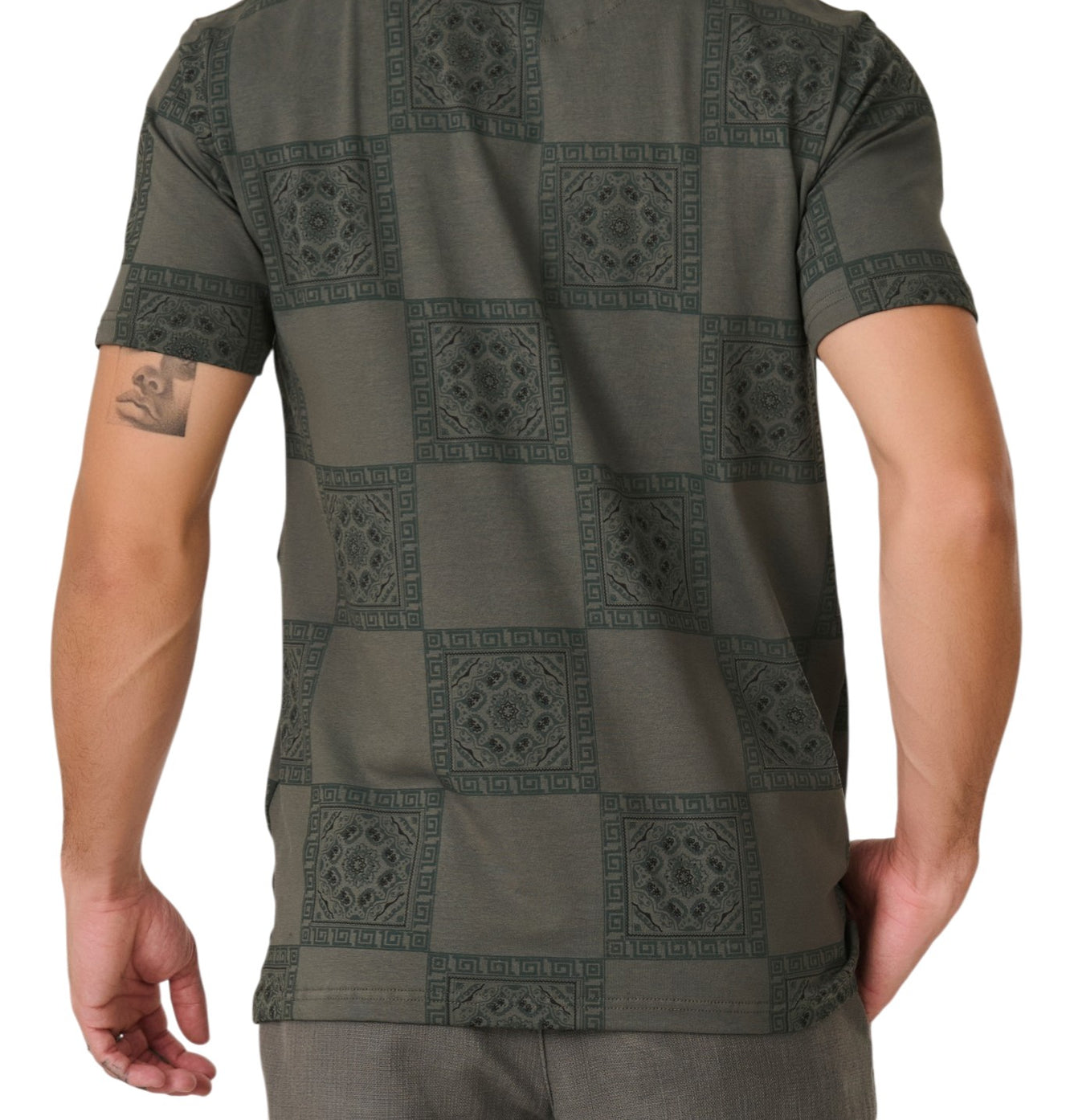 Olive Ornamental Check T-Shirt