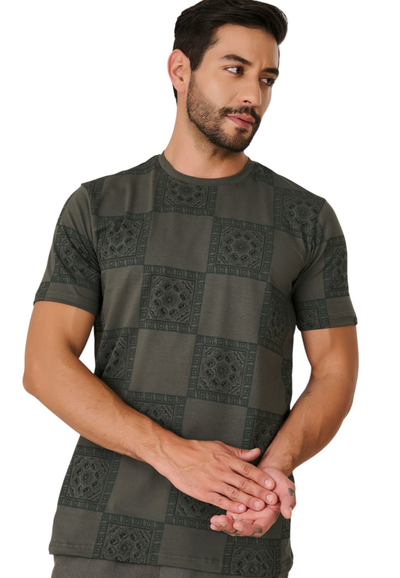 Olive Ornamental Check T-Shirt