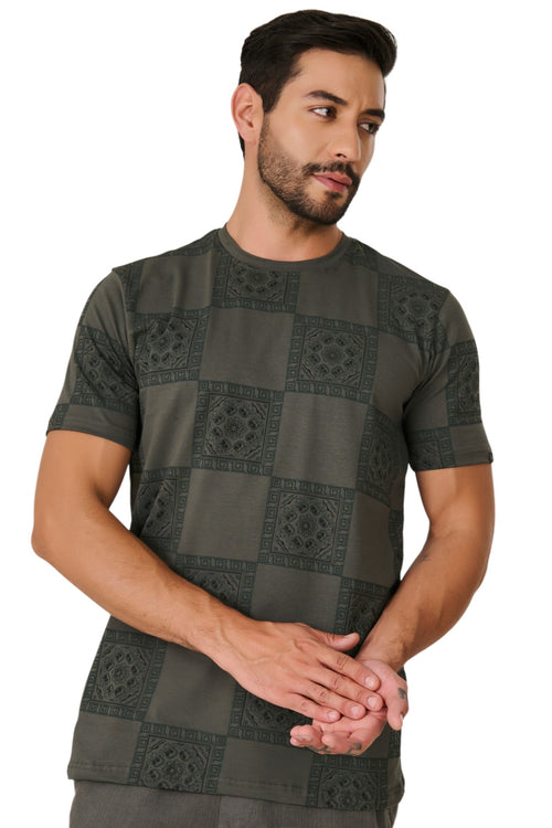 Olive Ornamental Check T-Shirt