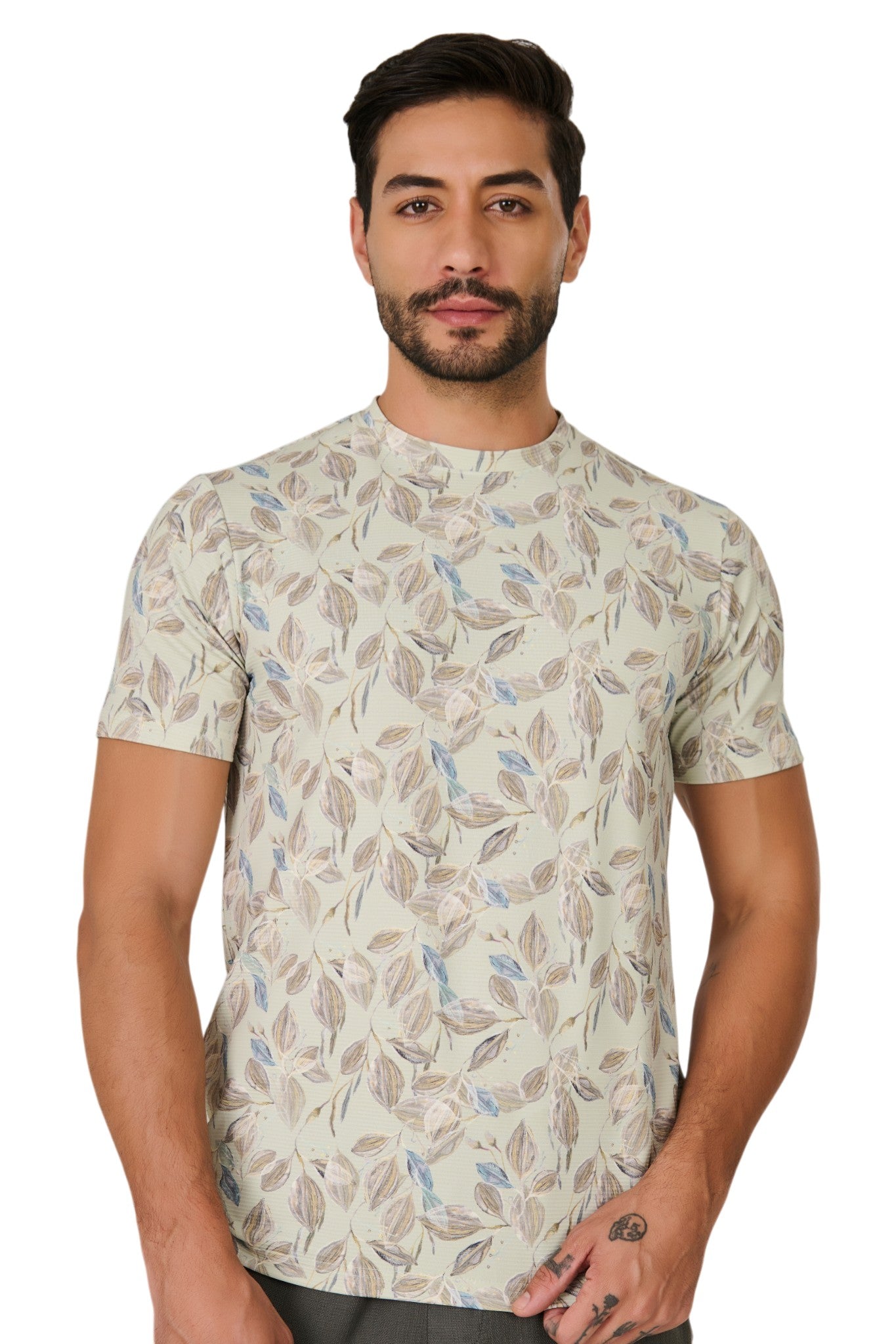Buy Green Leaf Print T-Shirt Online Shopping view 1