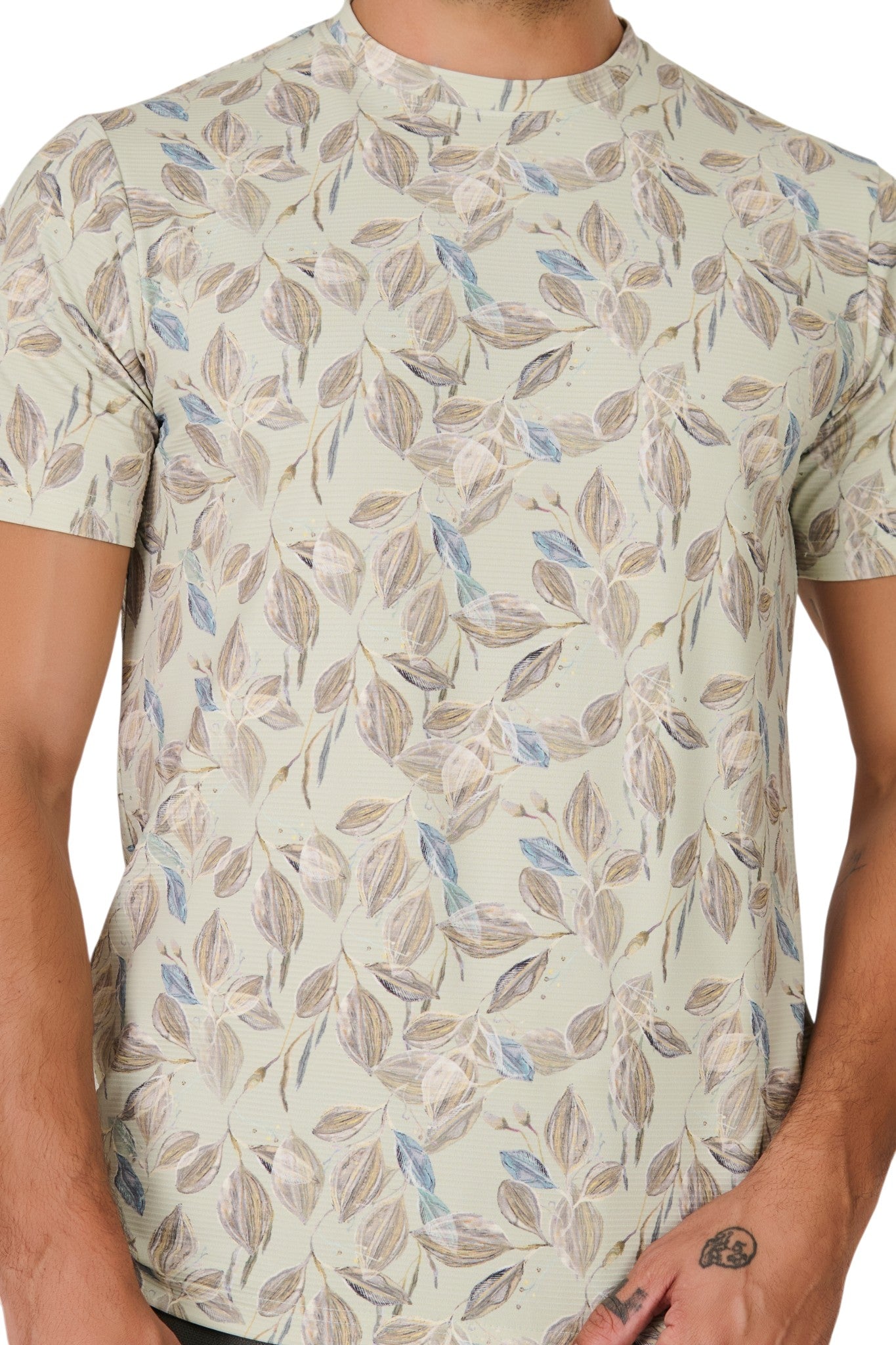 Buy Green Leaf Print T-Shirt Online Shopping view 3