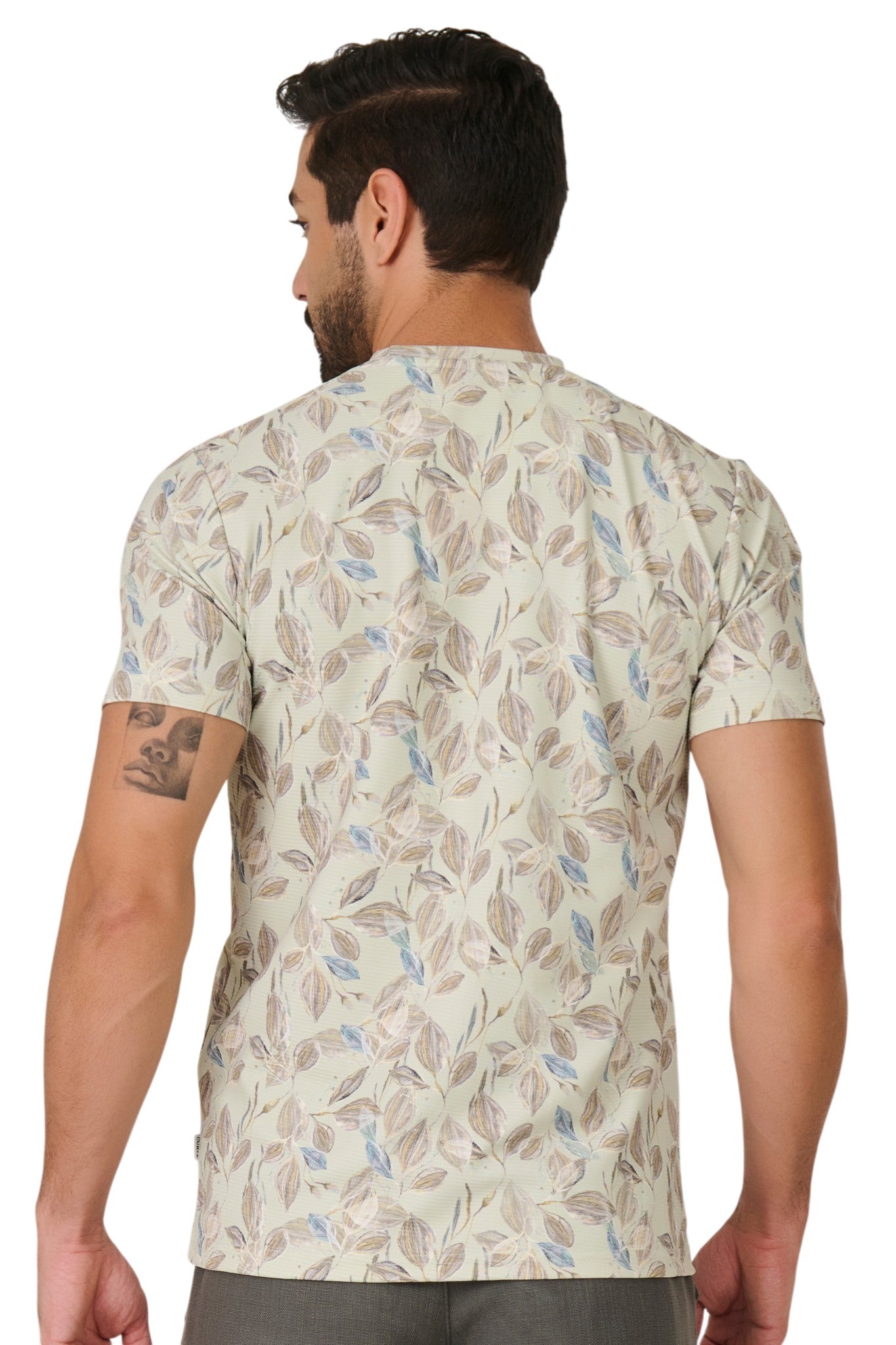 Buy Green Leaf Print T-Shirt Online Shopping view 4