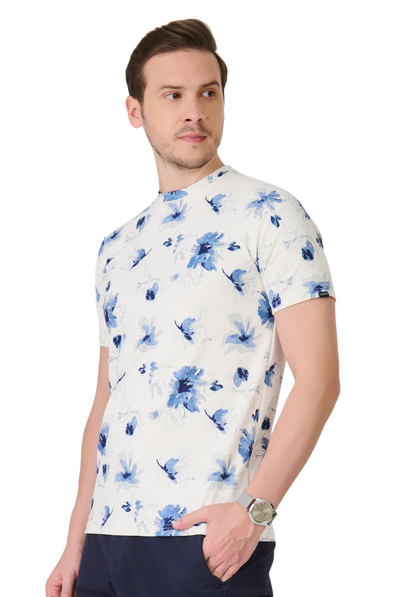 Buy White Floral T-Shirt Online Shopping view 2