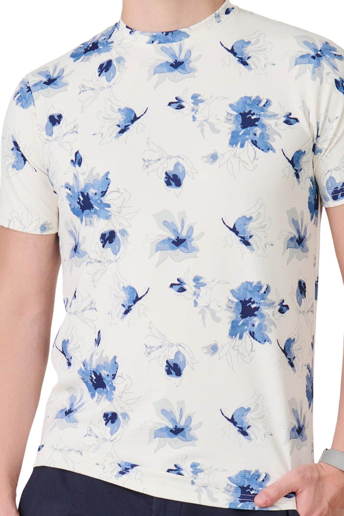 Buy White Floral T-Shirt Online Shopping view 3