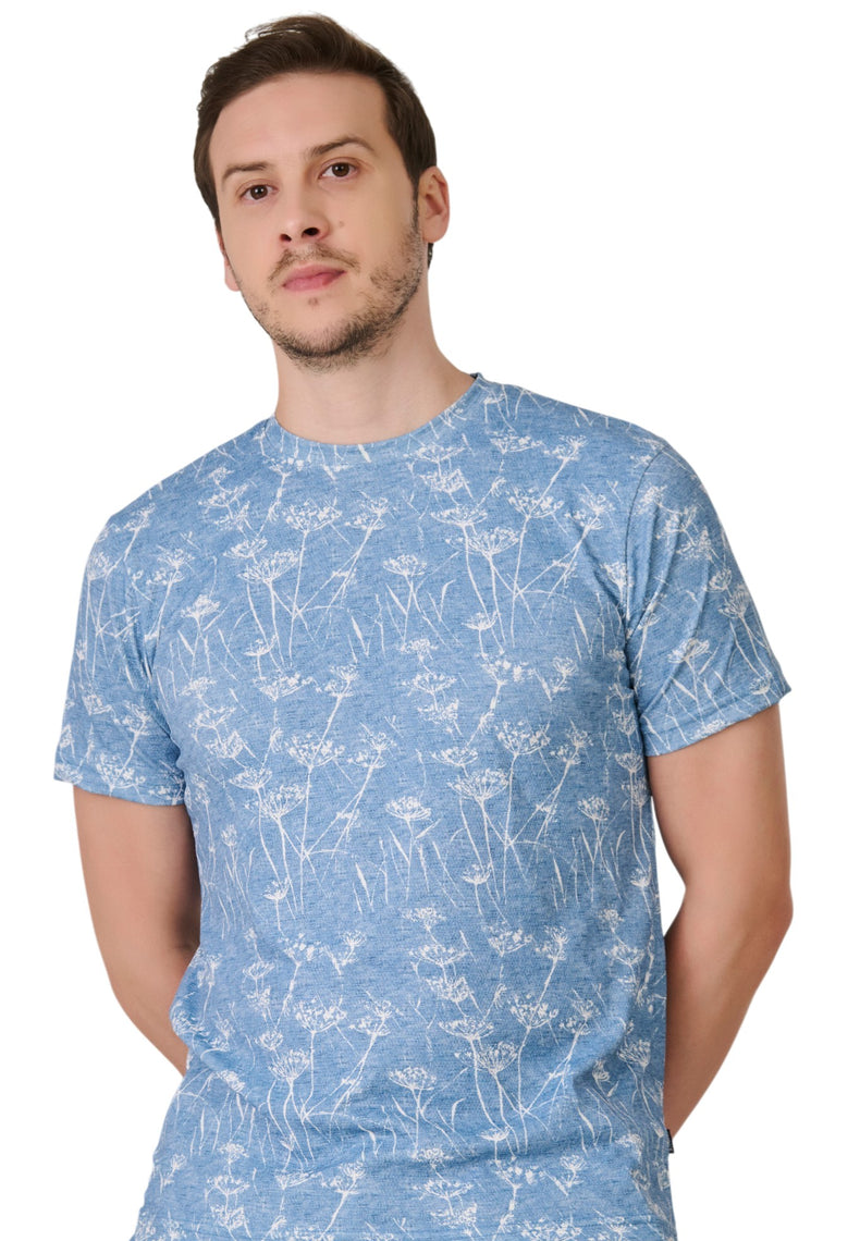 Blue Botanical Print T-Shirt