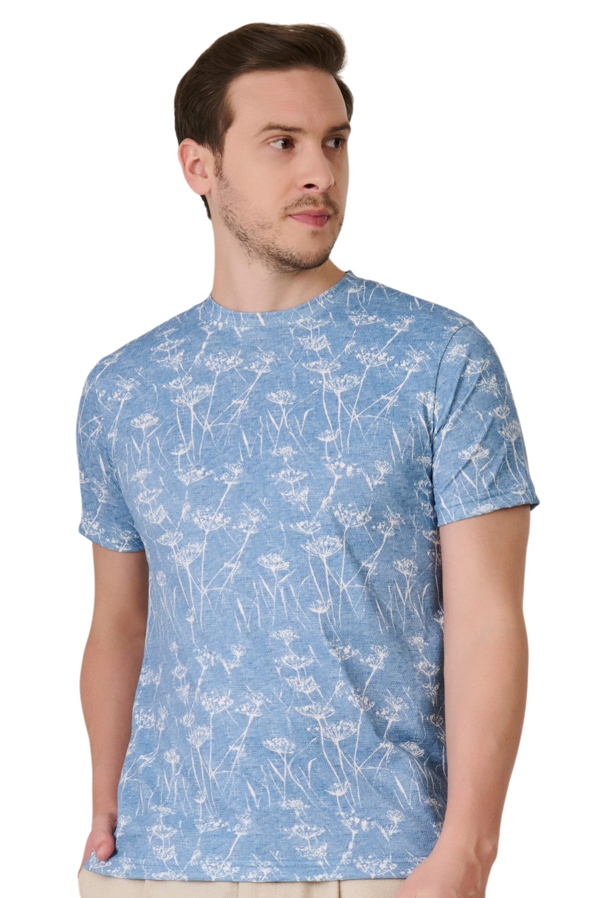 Buy Blue Botanical Print T-Shirt Online Shopping view 2