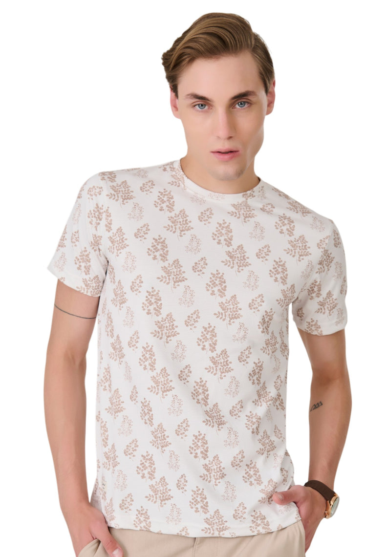 White Leaf Print T-Shirt