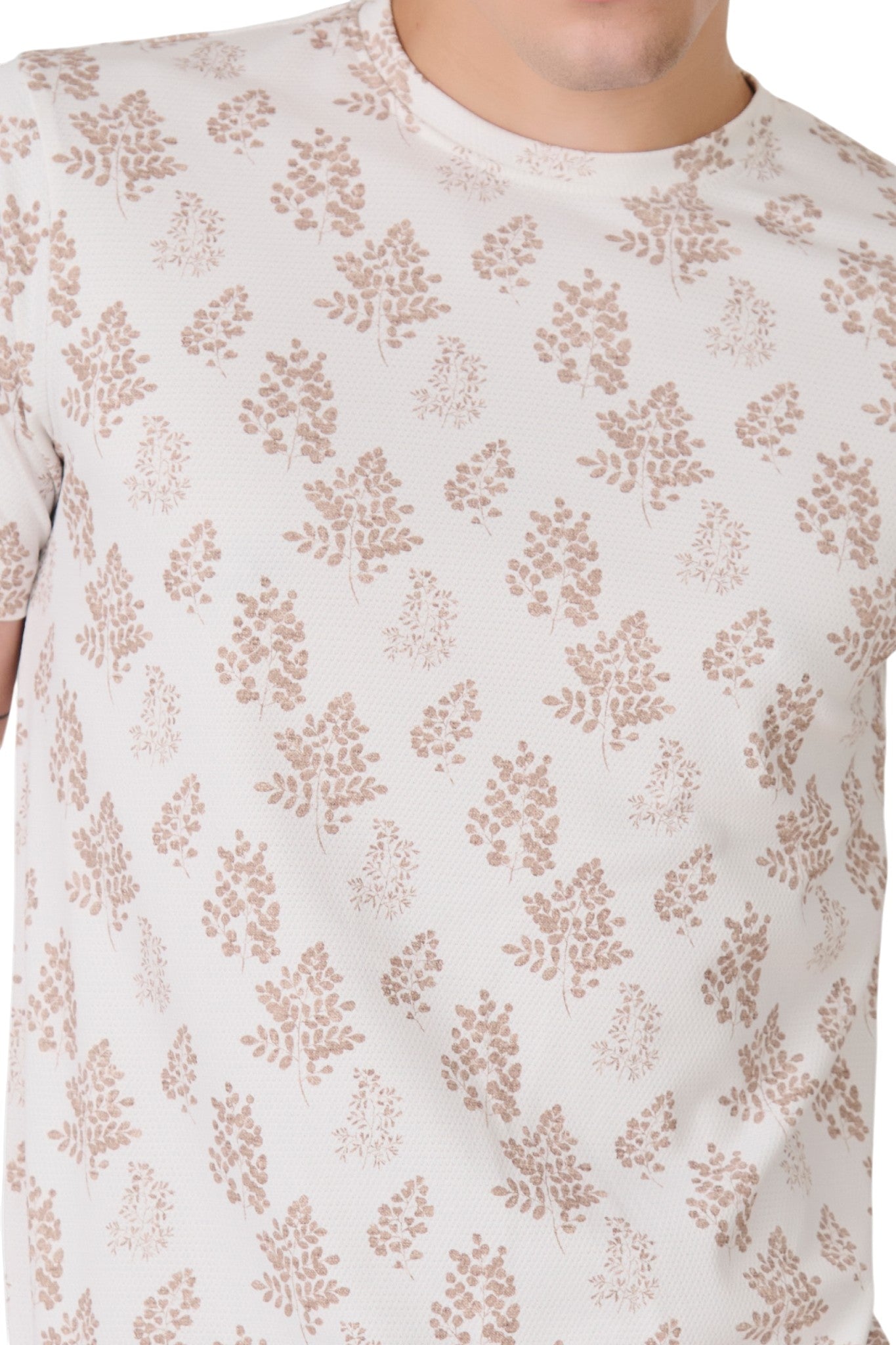 Buy White Leaf Print T-Shirt Online Shopping view 3