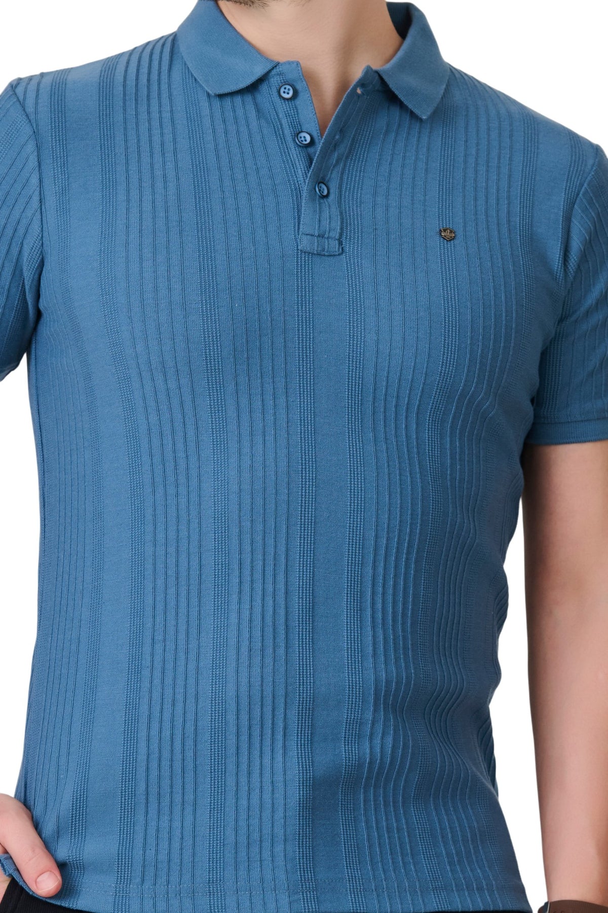 Buy Airforce Blue Textured Polo Online Shopping view 3