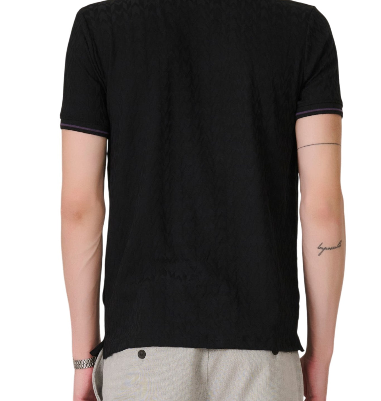 Black Textured Zip Polo
