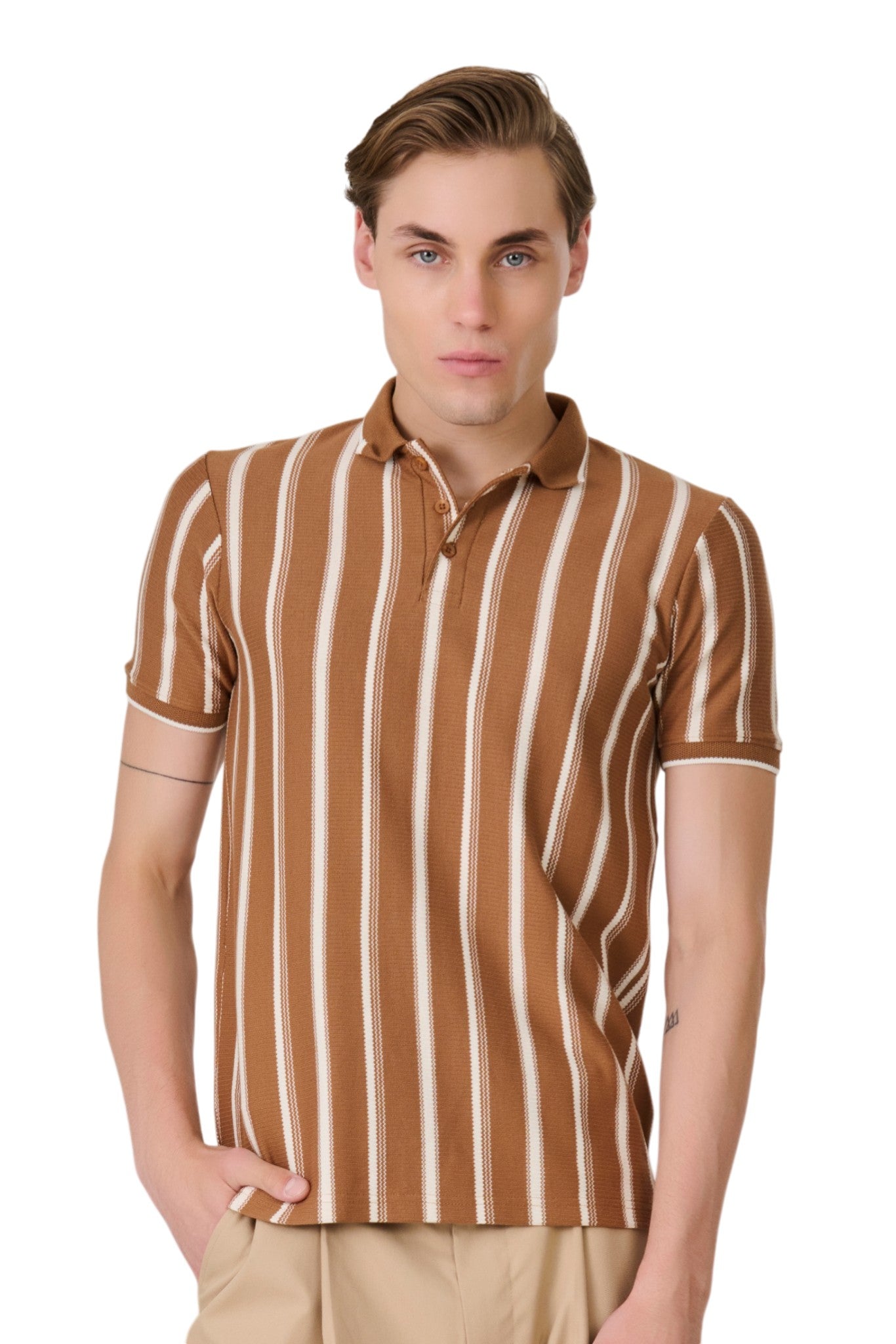 Buy Mud Vertical Stripe Polo Online Shopping view 1