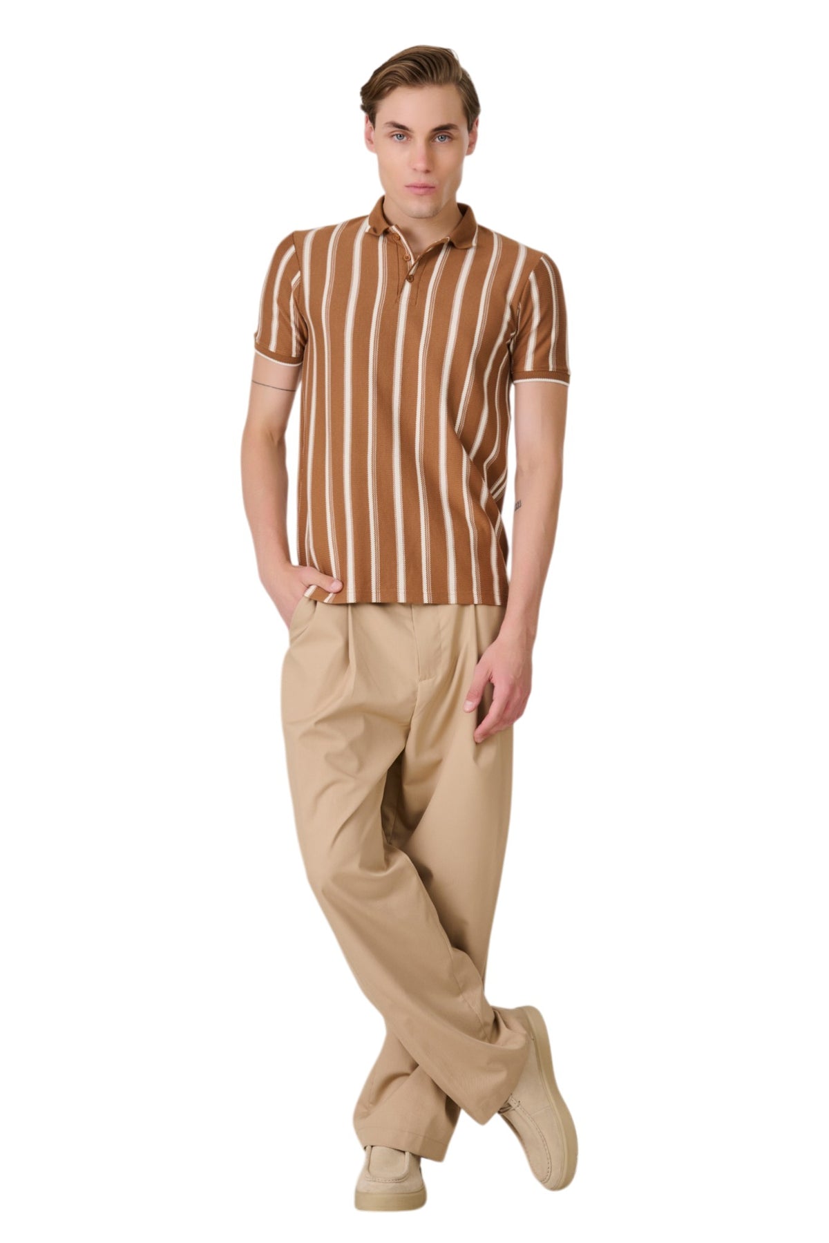 Buy Mud Vertical Stripe Polo Online Shopping view 5