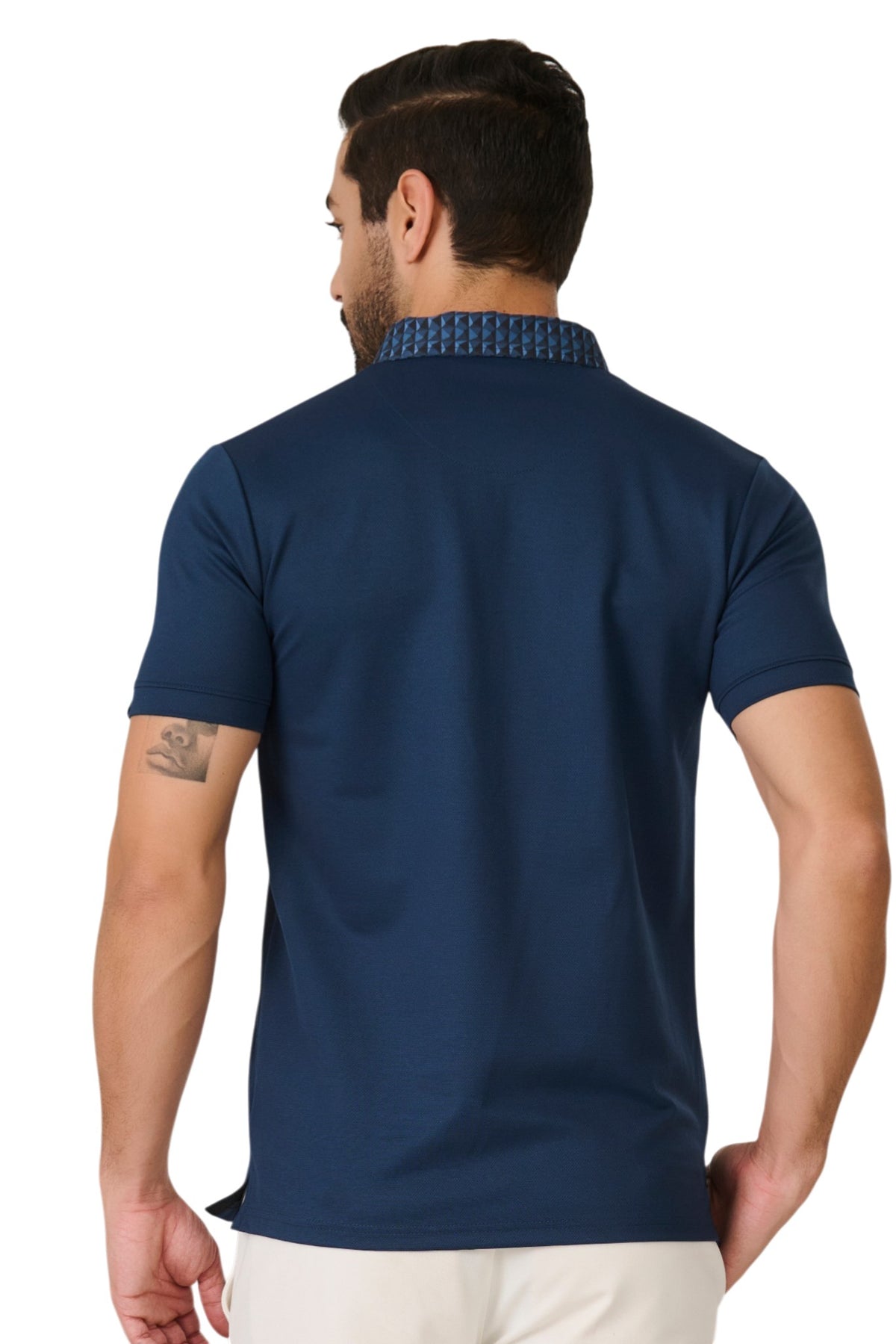 Buy Teal Geometric Collar Polo Online Shopping view 4