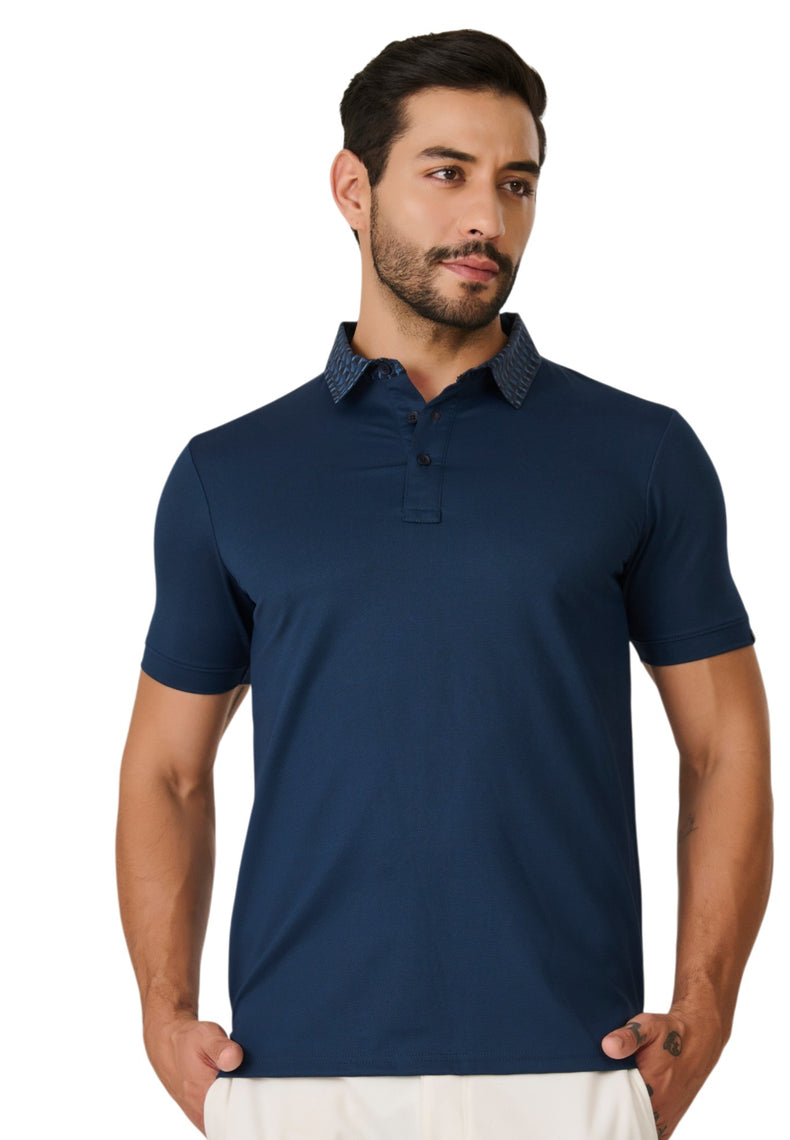 Teal Geometric Collar Polo