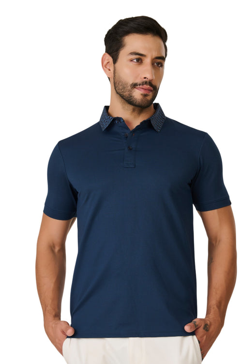 Teal Geometric Collar Polo