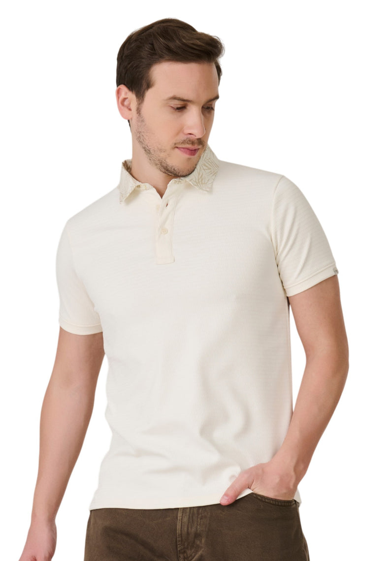 O White Printed Collar Polo