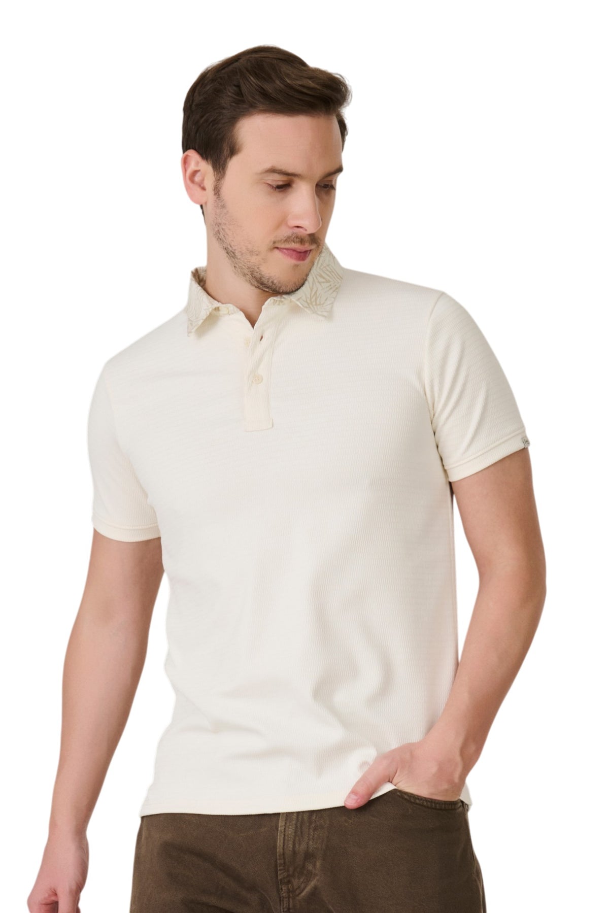 Buy O White Printed Collar Polo Online Shopping view 1