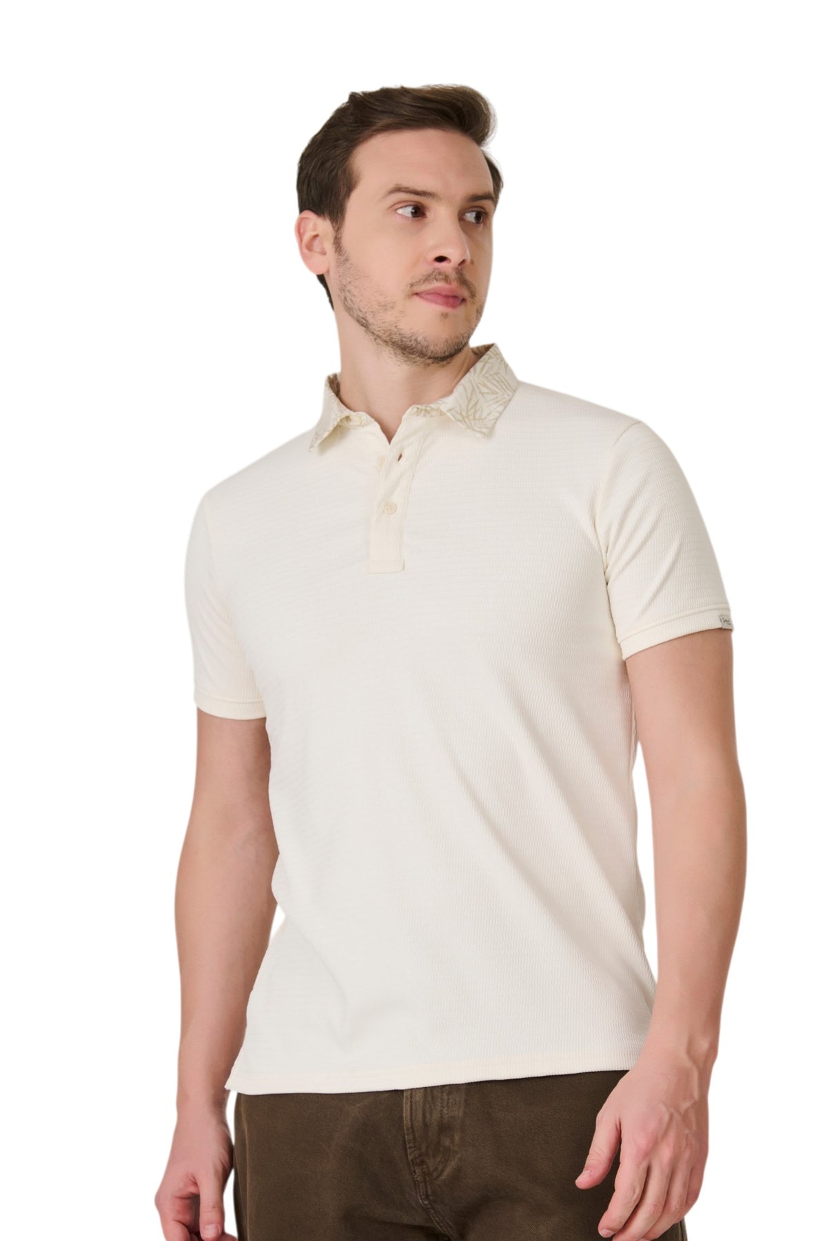 Buy O White Printed Collar Polo Online Shopping view 3