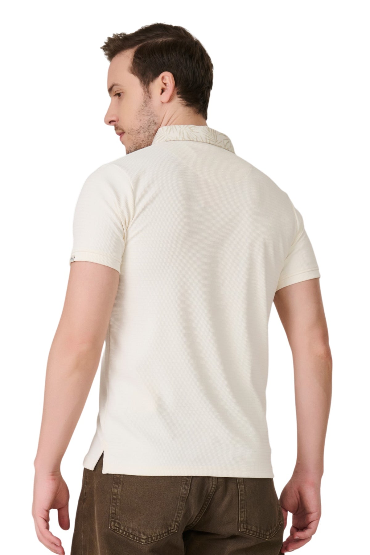 Buy O White Printed Collar Polo Online Shopping view 4