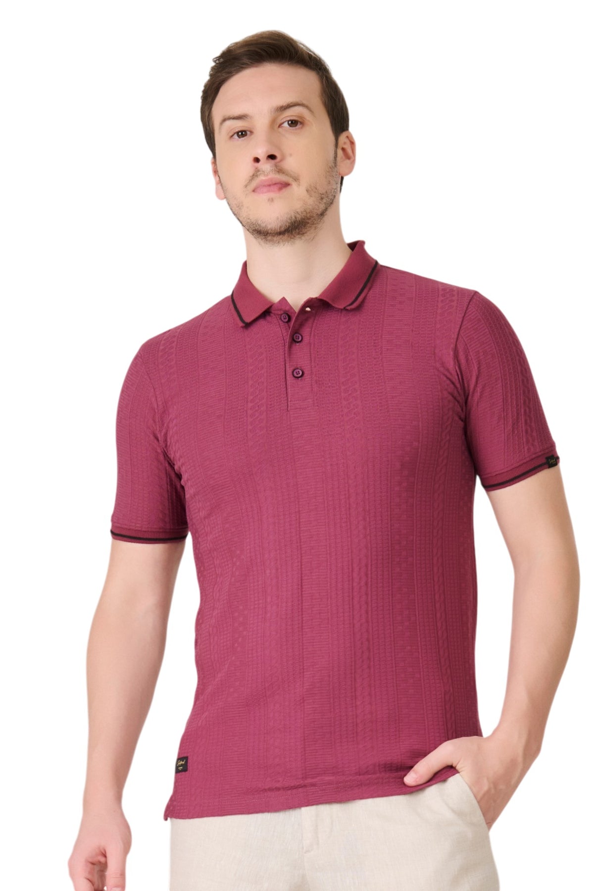Buy Deep Pink Textured Polo Online Shopping view 1