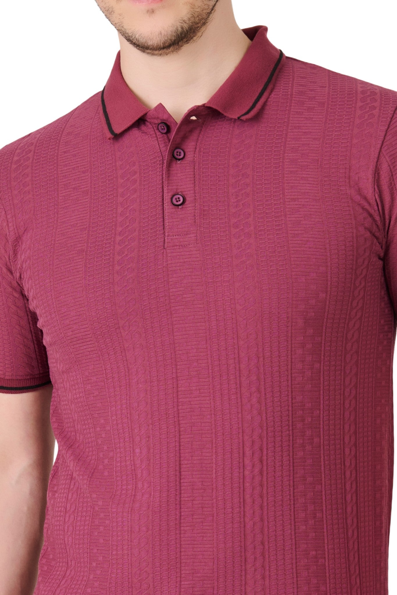 Buy Deep Pink Textured Polo Online Shopping view 2